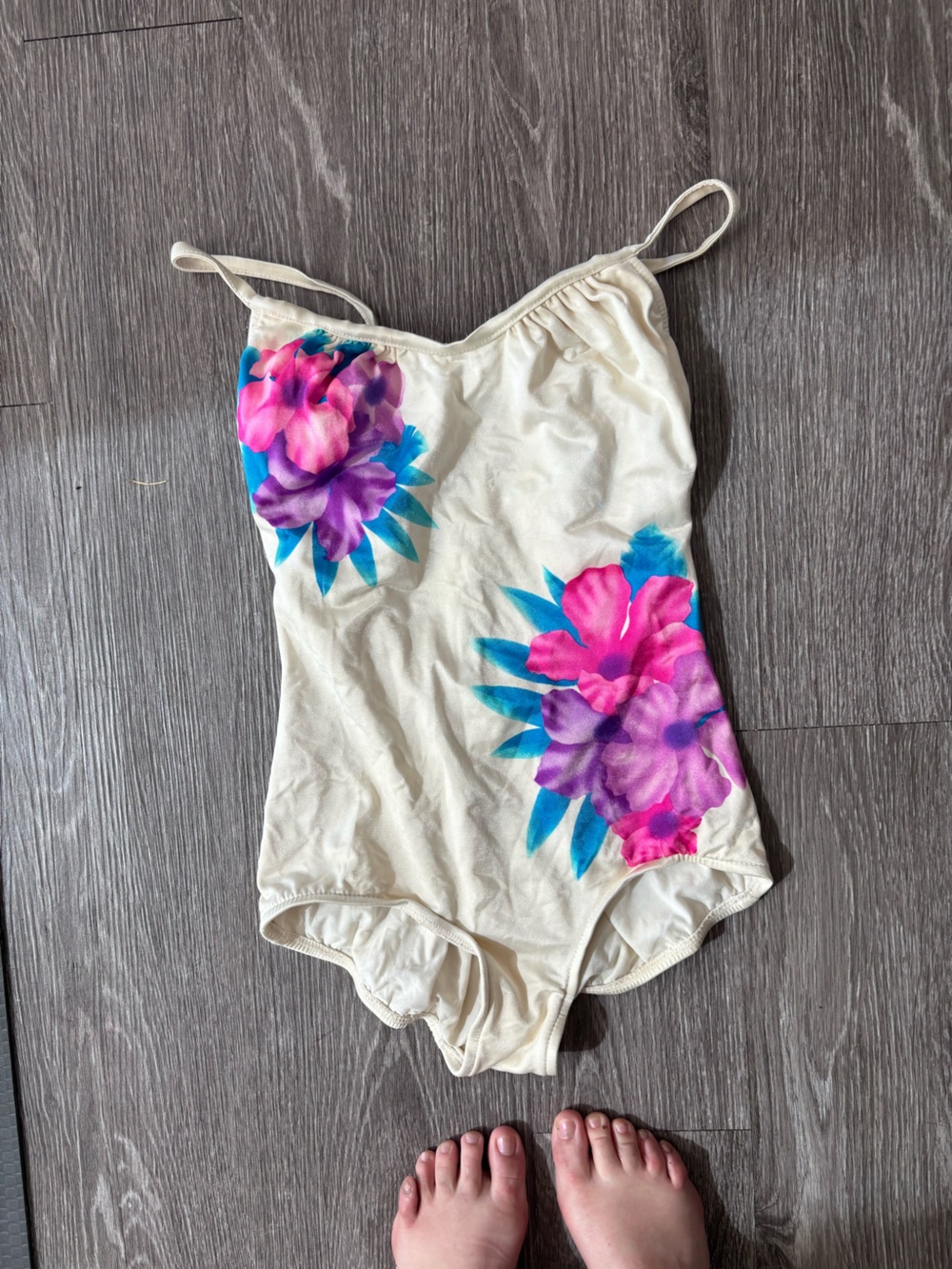 Vintage cut silhouette Rare. Flattering Cream Floral One-Piece Swimsuit.